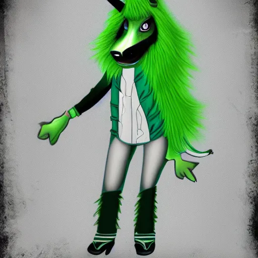 Image similar to Beautiful digital painting of an anthro anthropomorphic pastel-green unicorn-wolf hybrid, Punk outfit.