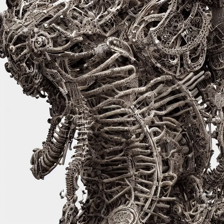 Prompt: surreal biomechanical spinal ribbed tribal organic detail of mechanical animal, beautiful detailed intricate insanely detailed 3D render digital art, octane render, 8K artistic photography, photorealistic