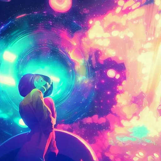 Image similar to psychedelic liquids space, colorful, cinematic, by wlop, by ilyu kuvshinov, by greg rutkowski, by makoto shinkai, super detailed, unreal engine 5, octane render, 8 k, super realistic