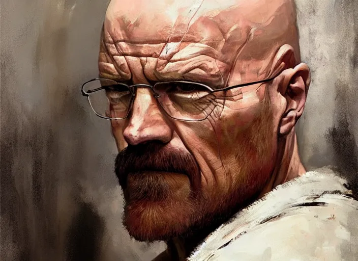 Image similar to a highly detailed beautiful portrait of walter white as kratos, by gregory manchess, james gurney, james jean