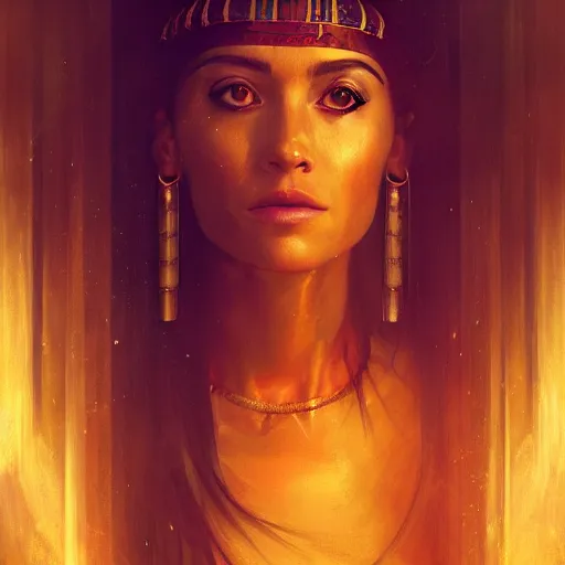 Image similar to Cleopatra portrait, atmospheric lighting, painted, intricate, volumetric lighting, beautiful, rich deep colors masterpiece, golden hour, sharp focus, ultra detailed, by Leesha Hannigan, Ross Tran, Thierry Doizon, Kai Carpenter, Ignacio Fernández Ríos