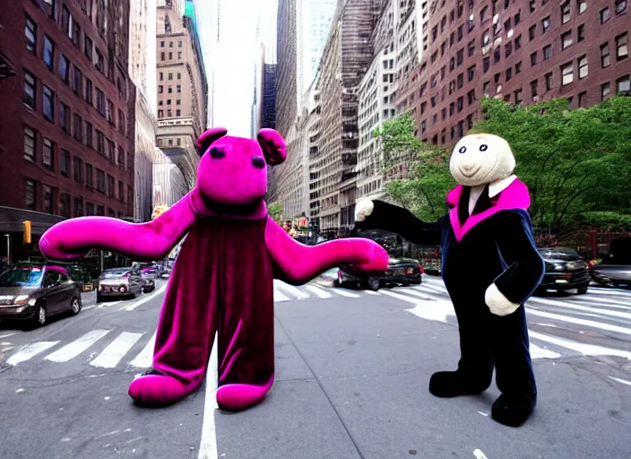 Image similar to Giant velvet and fleece puppet on the streets of New York City