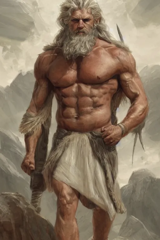 Image similar to painted portrait of rugged zeus, god of thunder, greek god, white hair, masculine, mature, handsome, upper body, muscular, hairy chest, fantasy, intricate, elegant, highly detailed, digital painting, artstation, concept art, smooth, sharp focus, illustration, art by gaston bussiere and greg rutkowski