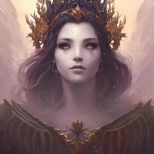 Prompt: lunar queen, fine art, awesome fantasy book cover on pinterest, award winning, dark fantasy landscape, fantasy magic, intricate, elegant, sharp focus, cinematic lighting, highly detailed, digital painting, concept art, art by wlop and artgerm and greg rutkowski, masterpiece, trending on artstation, 8 k