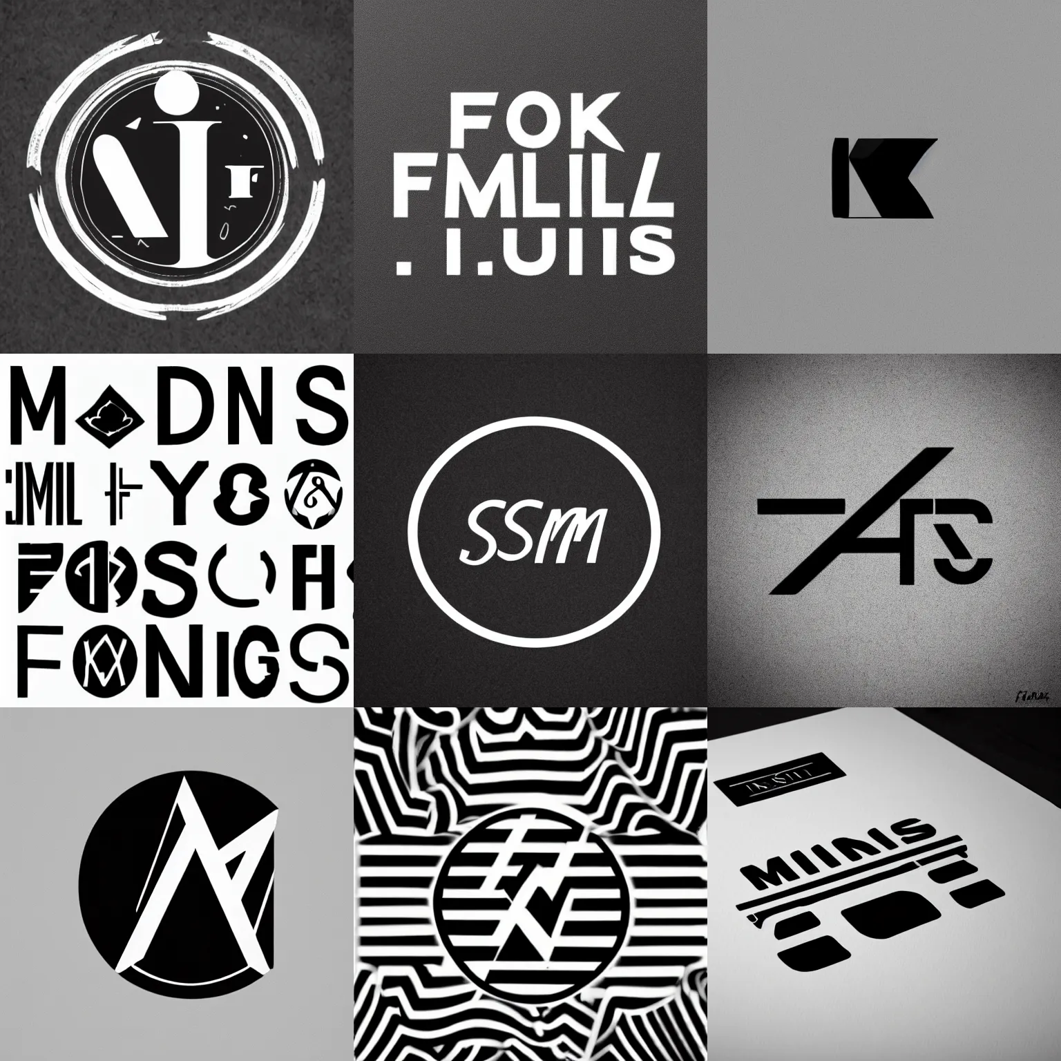 Prompt: minalist f s m logo ideas black and white