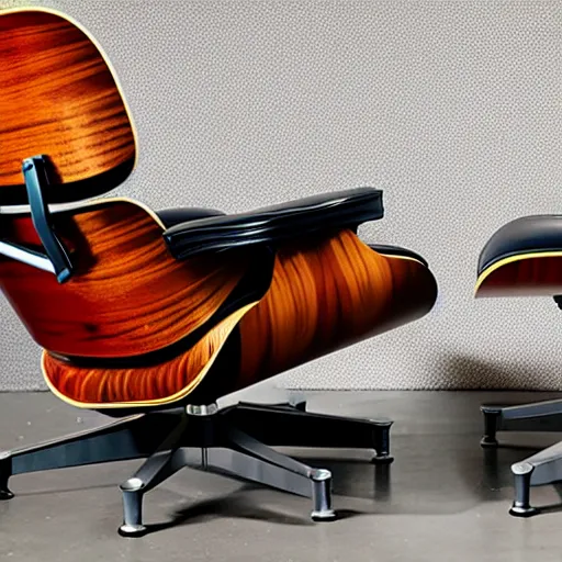 Image similar to eames lounge chair and ottoman redesigned by zaha hadid, product picture, photography