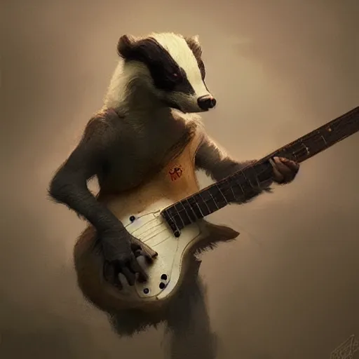 Image similar to badger touch guitar , digital Art, Greg rutkowski, Trending cinematographic artstation