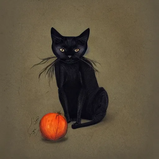 Prompt: a black cat in the style of esao andrews