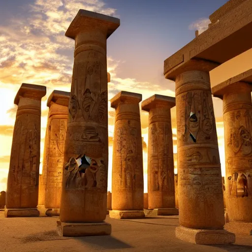 Image similar to a beautiful award winning photo of An ancient Egyptian temple, golden hour, very detailed and sharp, 4k cinematic