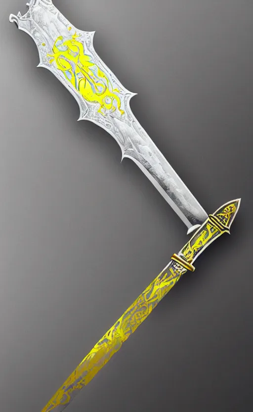 Prompt: silver sword with its blade covered in glowing yellow sigils, realistic, high quality, artstation, concept art