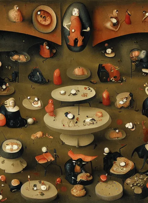 Image similar to a bunch of geckos eating cakes painted by hieronymous bosch, detailed digital art, trending on Artstation