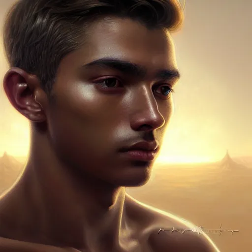 Prompt: portrait painting of a sun - kissed young melancholic man with a soft face and short blonde hair wearing armor, ultra realistic, concept art, intricate details, eerie, highly detailed, photorealistic, octane render, 8 k, unreal engine. art by artgerm and greg rutkowski and charlie bowater and magali villeneuve and alphonse mucha