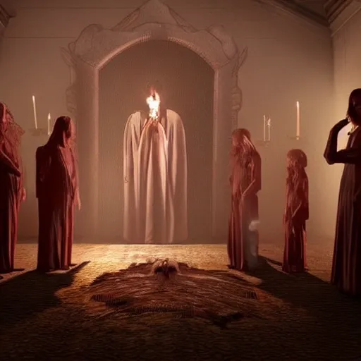 Image similar to demon invitation ceremony, ultra realistic, horror, cinematic, occult