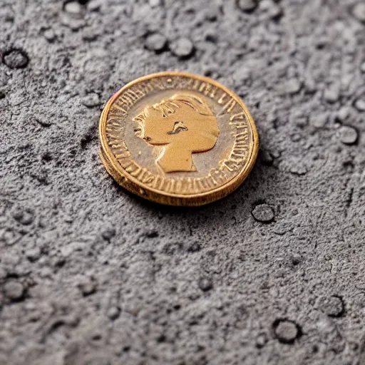 Prompt: macro shot of a coin glued to the floor, 8k, close up on the dirty glue contacting the floor and the coin