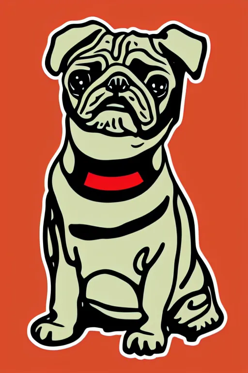 Image similar to Pug as war criminal, sticker, colorful, illustration, highly detailed, simple, smooth and clean vector curves, no jagged lines, vector art, smooth