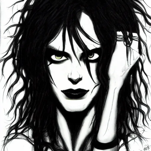 Image similar to death from the'the sandman'comics, realism, hard lighting