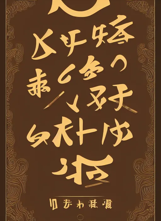 Image similar to poster design with duochrome vintage typographic Japanese katakana, dark brown and beige colour palette, layout design, illustrator vector graphics