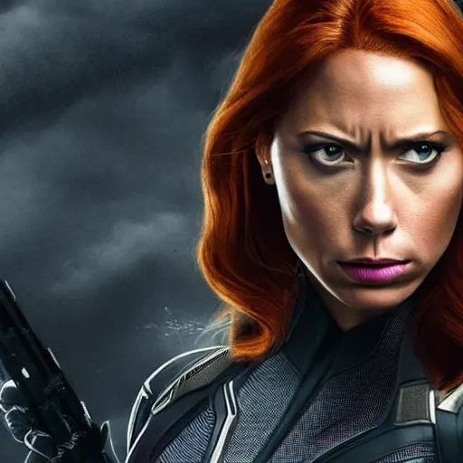 Image similar to dwayne the rock johnson as black widow, marvel, female, movie, photo, hyperdetailed, sharp focus,