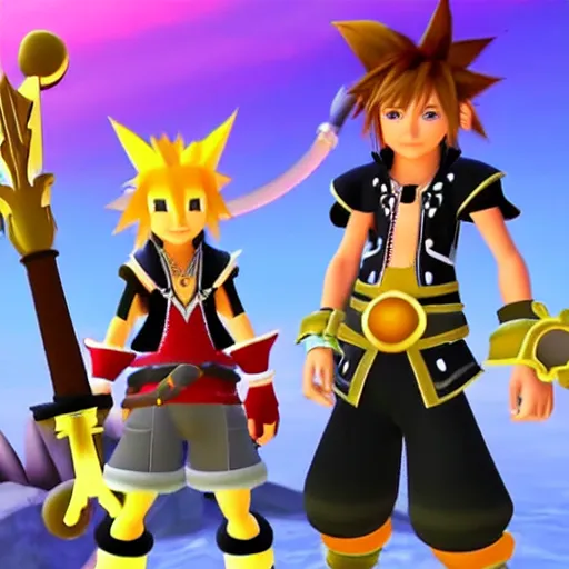 Prompt: A leaked image of a Warrior cats world in Kingdom Hearts 4, Kingdom hearts worlds, Sora donald and Goofy exploring the world of Warrior cats, action rpg Video game, Sora wielding a keyblade, Disney inspired, cartoony shaders, rtx on