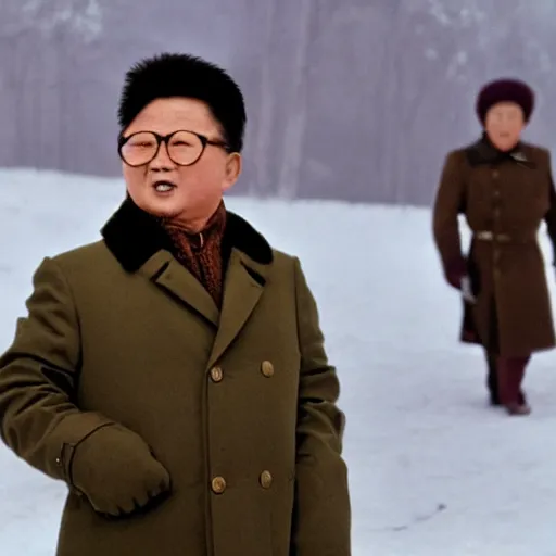 Image similar to filmstill of Kim Jong-il wearing a chapka in the role of Doctor Zhivago by David Lean, 1965, cinemascope, Eastman Color Negative 50T 5251 Neg. Film, epic romance