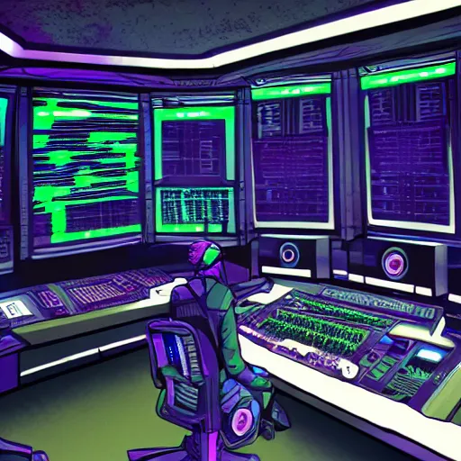 Image similar to A cyberpunk monster in a control room