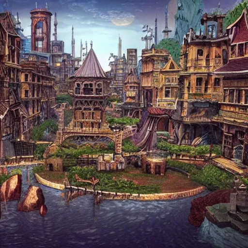 Prompt: a city in alternative world, highly detailed
