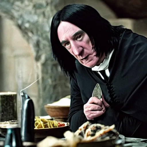 Image similar to severus snape eating a hot and recoiling in disgust