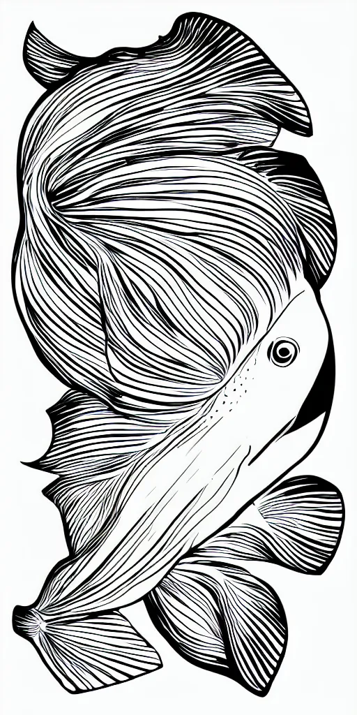 Image similar to illustration vector fine line art of a white fish on a full black background