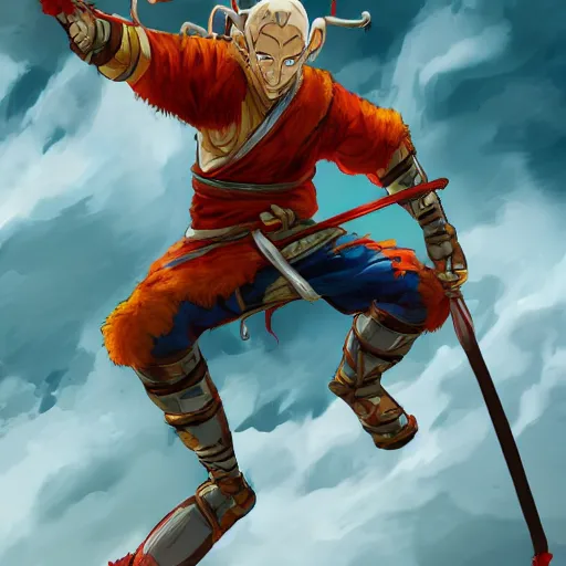 Image similar to portrait of Sun Wukong in the style of The Last Airbender, digital art, highly detailed, concept art, intricate, sharp focus, Trending on Artstation HQ, deviantart, unreal engine 5, 4K UHD image