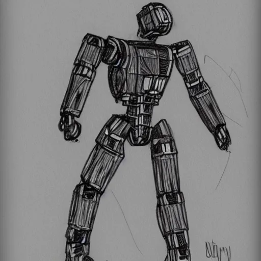 Image similar to a simple pencil sketch of a giant humanoid athletic sleek futuristic humanoid robot android powering up, lines of energy swirling around it