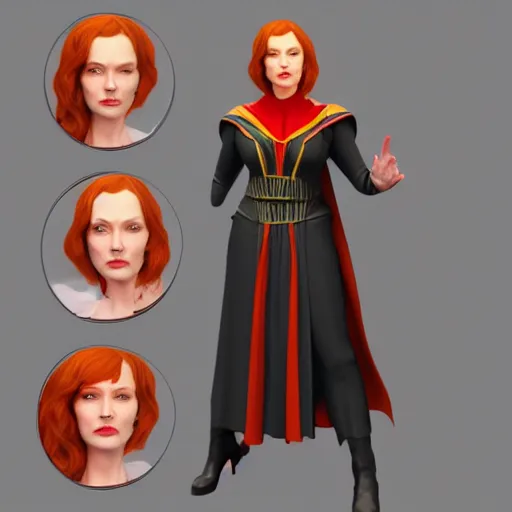 Image similar to christina hendricks as dr strange characters, 3 d render, blender,