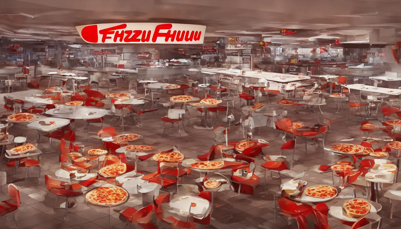 Image similar to futuristic Pizza Hut, photorealistic, cinematic, trending on artstation