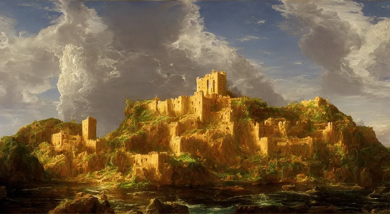 Image similar to a byzantine castle, by Thomas Cole