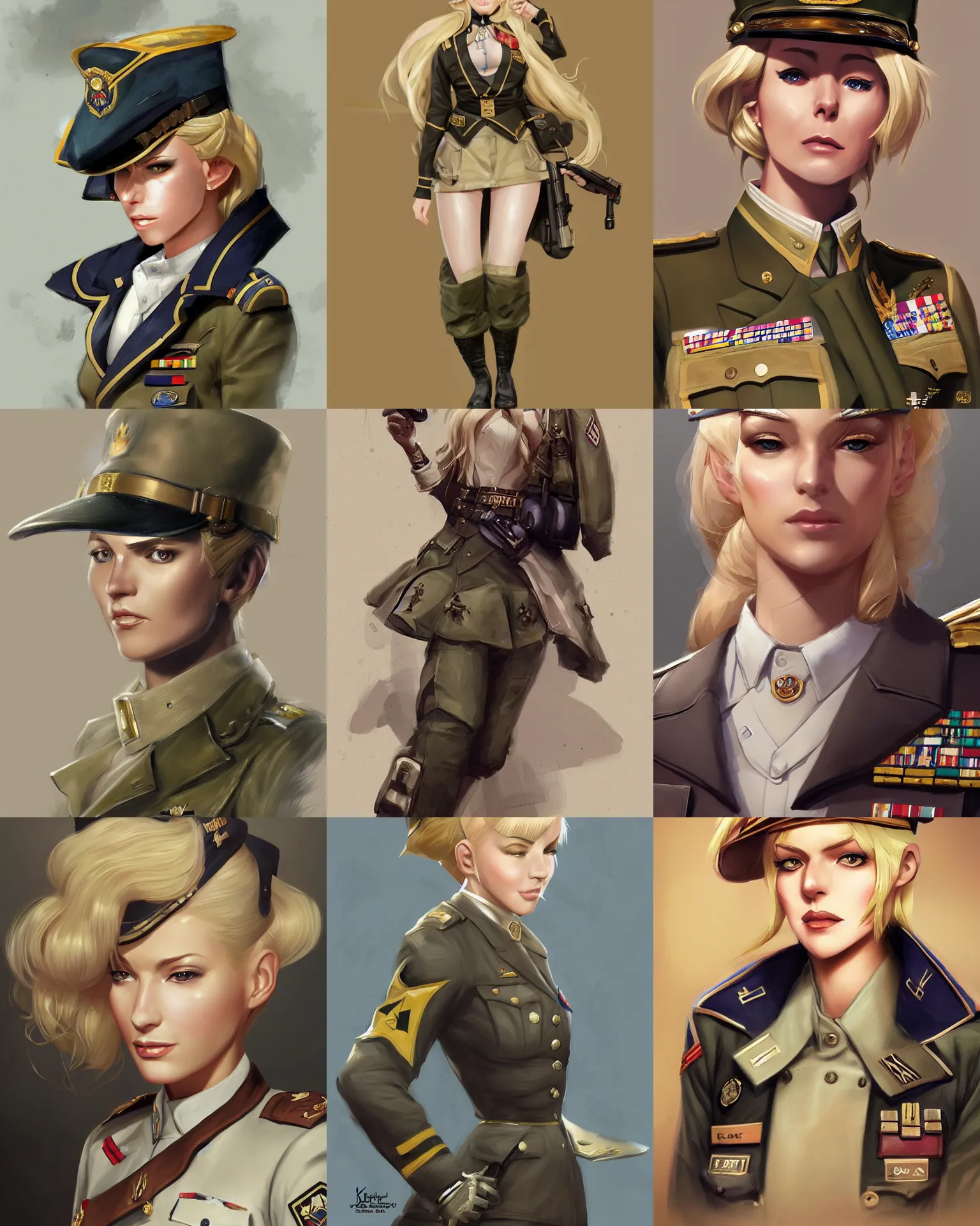 Prompt: A blonde woman in a military dress uniform , visualartzi, dieselpunk, anime, concept art by Karla Ortiz, James Paick, Charlie Bowater, Krenz Cushart, highly detailed, ultra detailed, ultra realistic, trending on artstation, cgstudio