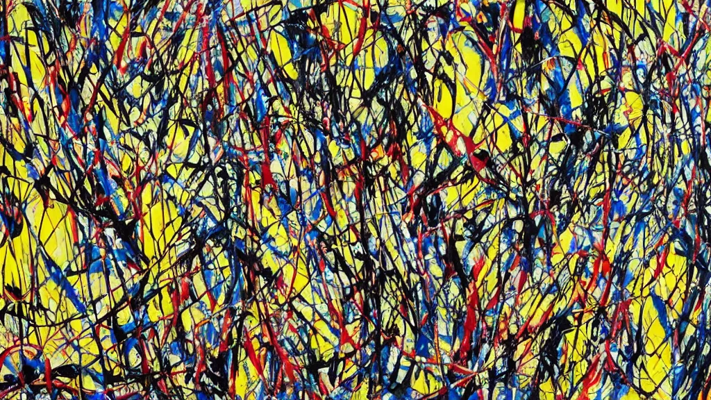 Prompt: abstract art painting, lines, forms, shapes, in style of jackson pollock,