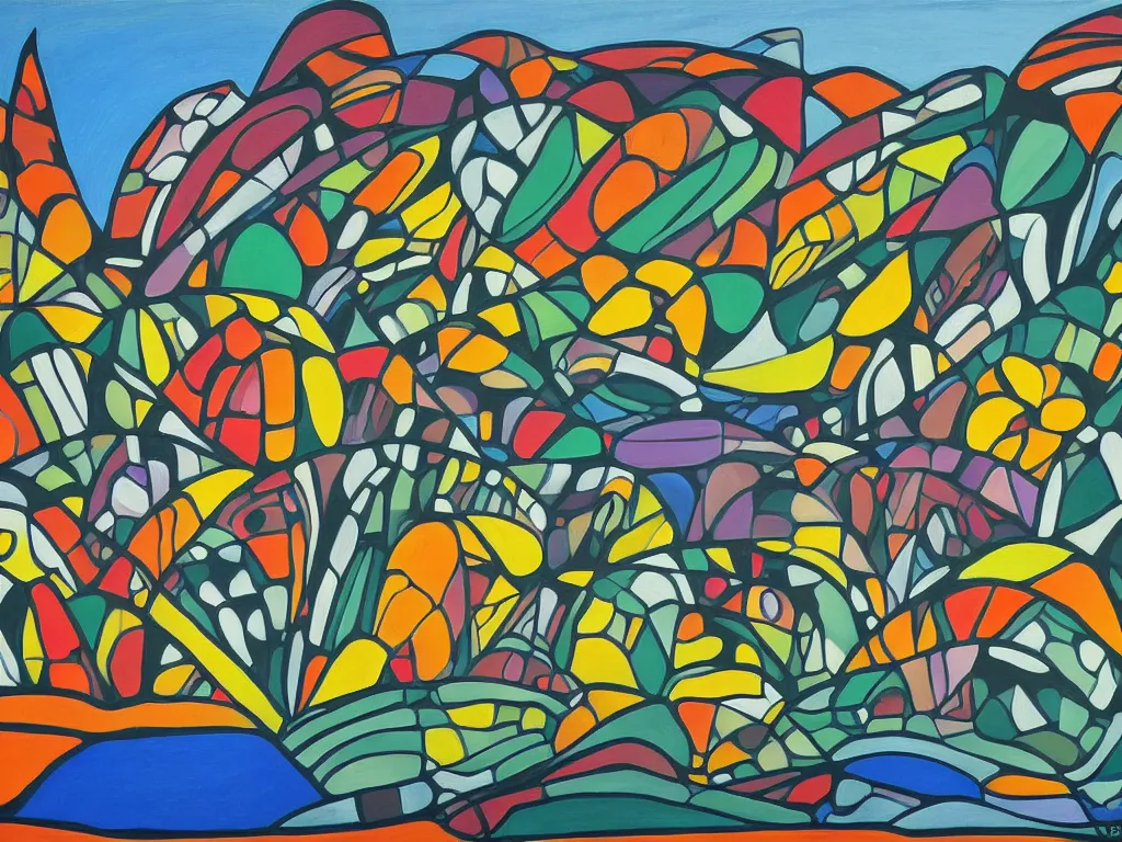 Image similar to a beautiful landscape painting by norval morriseau, trending on arstation