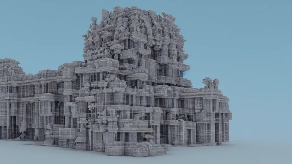 Image similar to impossible 3 d fractal building, octane render