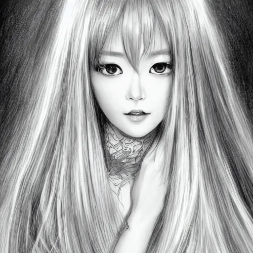 Image similar to a drawing of a woman looks like chinese actress fan b ingbing, with long white hair, a character portrait by yoshitaka amano, featured on pixiv, fantasy art, official art, androgynous, anime