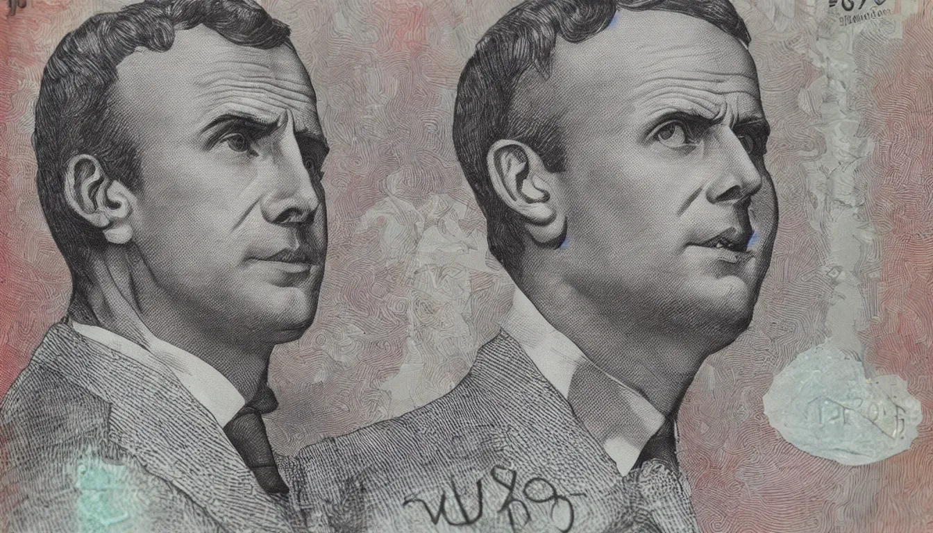 Image similar to Macron portrait on the 50 euro note, realistic, high detailed print