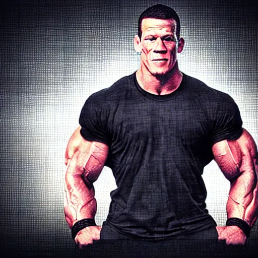 Image similar to john cena but his body is a t - shaped tetris block, cinematic, dramatic lighting, smoky background