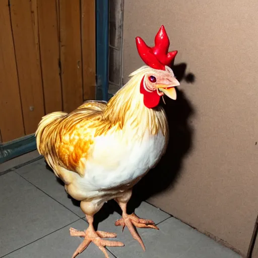 Image similar to chicken dressed as an inmate, real photo