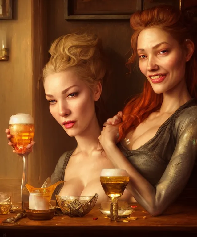 Prompt: hyperrealistic mixed media painting of a beautiful smiling charismatic barmaiden, dimly lit cozy tavern, confident relaxed pose, d&d, stunning 3d render inspired art by Gerlad Brom and Anna Dittmann + perfect facial symmetry + dim volumetric lighting, 8k octane beautifully detailed render, post-processing, extremely hyperdetailed, intricate, epic composition, grim yet sparkling atmosphere, cinematic lighting + masterpiece, trending on artstation, very very detailed, masterpiece, stunning