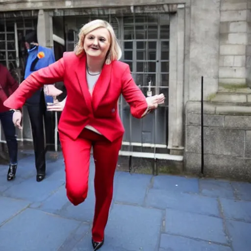 Image similar to liz truss chasing a greased pig