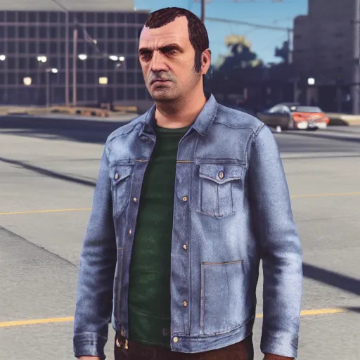 Image similar to “ portrait of gustav fringe in gta5, octane render”