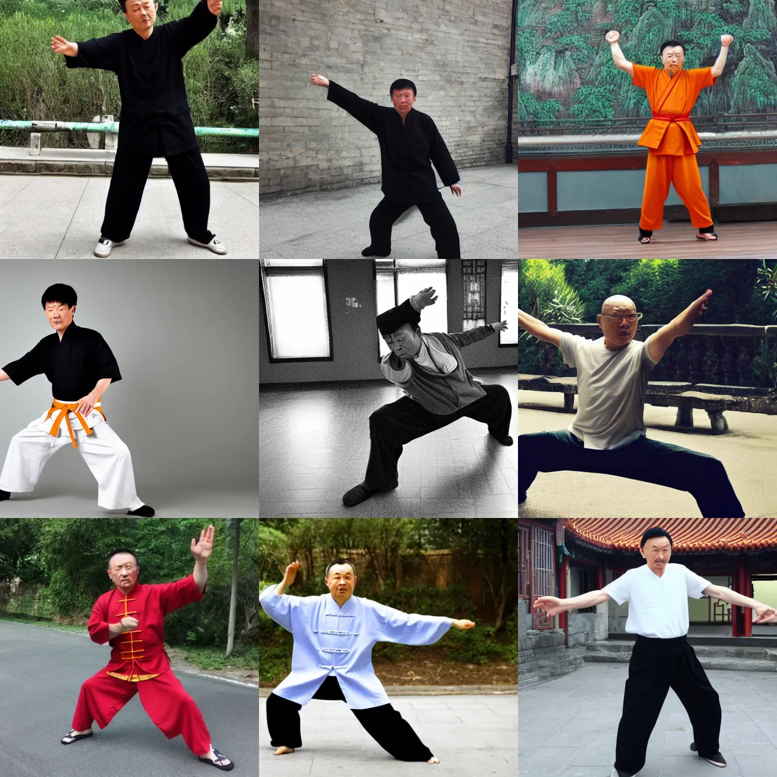 Prompt: a middle - aged chinese man in kung fu tiger stance