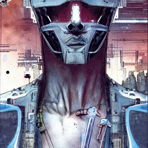 Prompt: Digital portrait of a cyborg from Ghost in the machine by Enki bilal and Moebius and Salvator dali, cyberpunk, impressive perspective, aesthetic, masterpiece