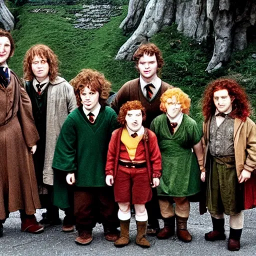 Prompt: the cast of harry potter as hobbits