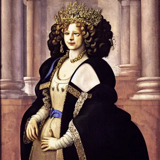 Prompt: portrait of a white poodle as an italian queen, painting by michelangelo