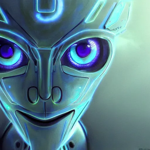 Image similar to a robot with blue glowing eyes,digital art,detailed,realistic,art by GENZOMAN,trending on deviantart