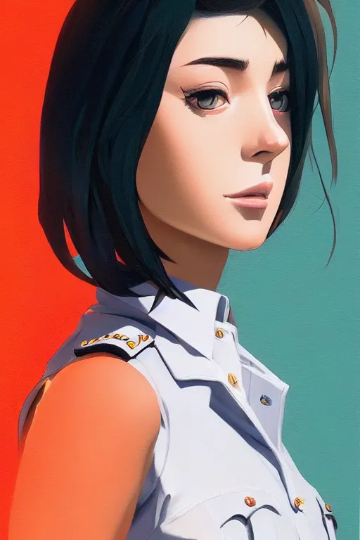 Image similar to a policewoman, girl, full shot, intriguing outfit, fine - face, realistic shaded perfect body, fine details. night setting. very anime style. realistic shaded lighting poster by ilya kuvshinov katsuhiro, magali villeneuve, artgerm, jeremy lipkin and michael garmash, rob rey and kentaro miura style, trending on art station